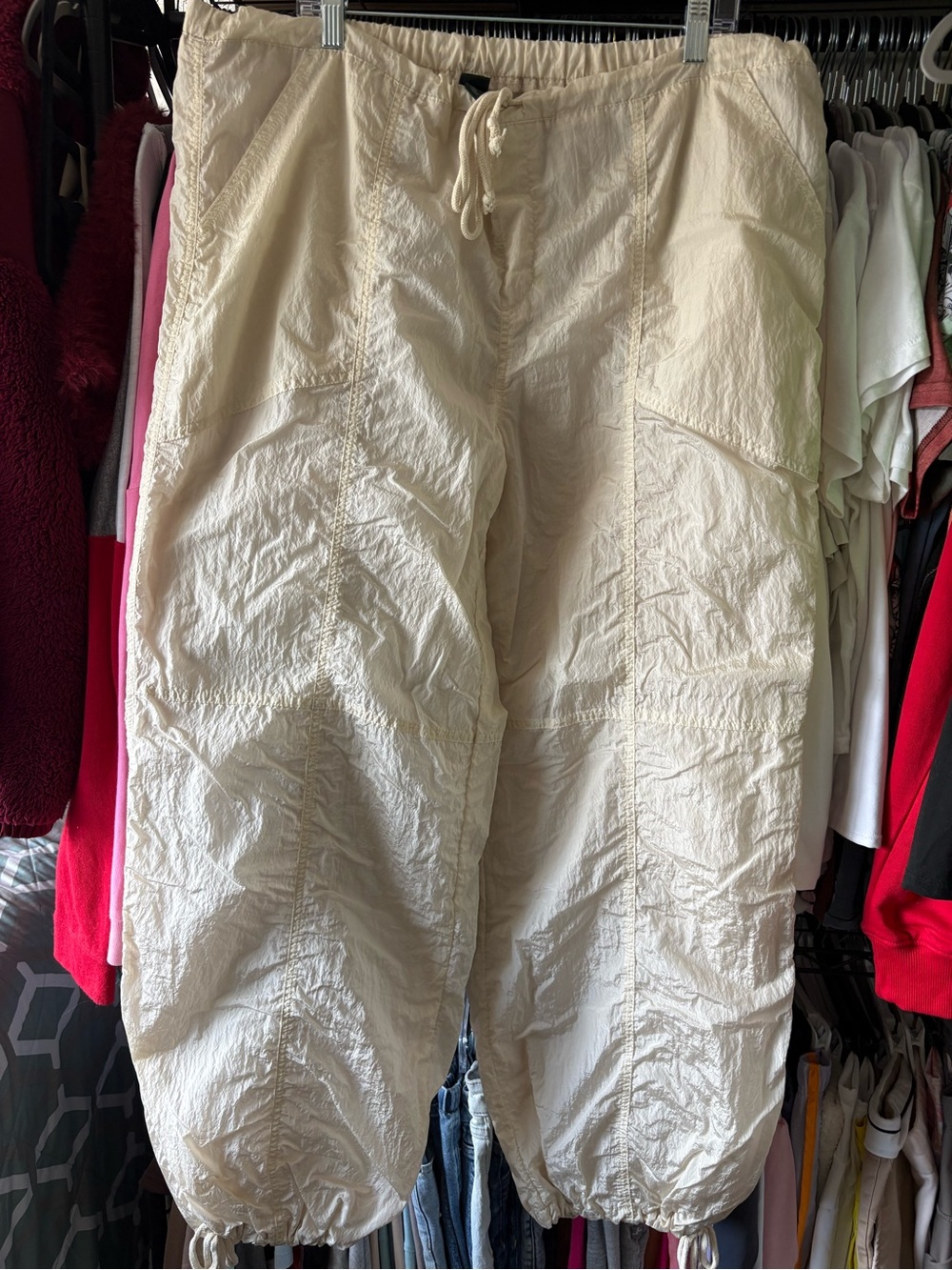Women Parachute Cream Drawstring Cargo Pants